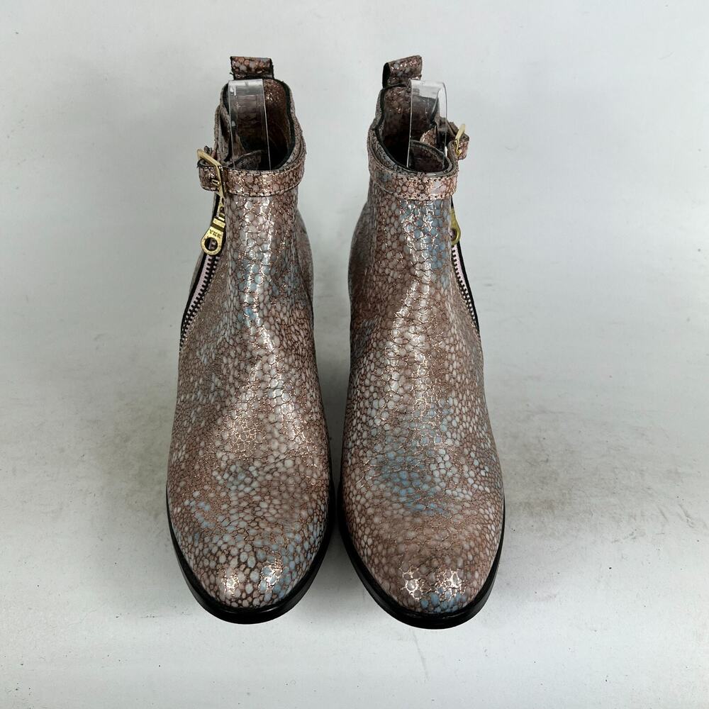 Modern Vice Ankle Boots Women's 7 Metallic Pink Snake Skin Leather Heel Bootie - Picture 4 of 9